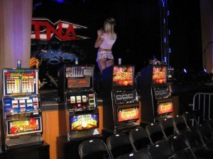 Promotional Slot Machines for TNA Wrestling at the Joint located in the Hard Rock Hotel and Casino.  Las Vegas, NVIMG_6055