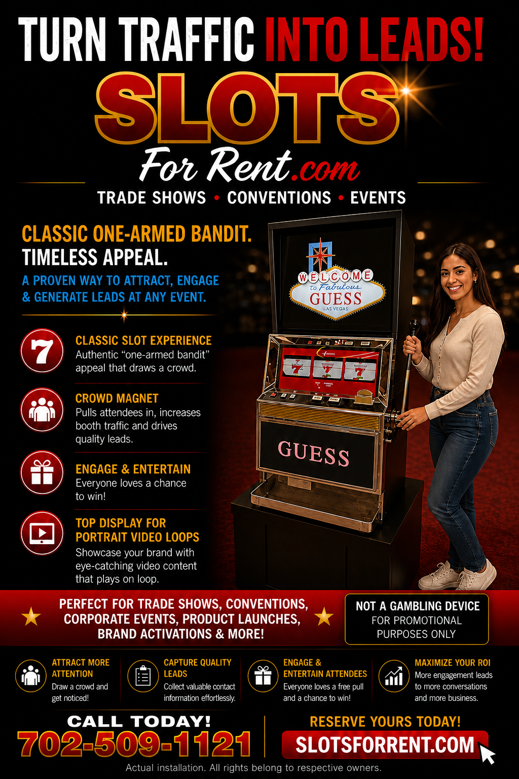 Classic one armed bandit promotional slot machine for trade shows
