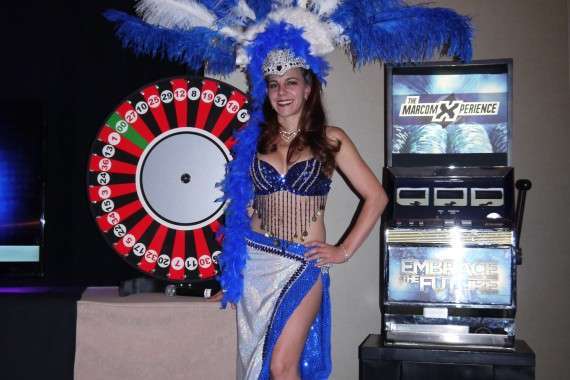 A beautiful showgirl a slot machine